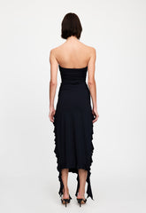 Black Rushed Strapless Midi Dress