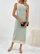Striped Loose Sleeveless Round-Neck Midi Dresses Knit Dresses