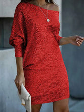 Asymmetric Sequined Solid Color A-line Loose One-shoulder Short Dresses Mini Dresses