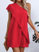 Asymmetric Solid Color A-Line False Two One-Shoulder Mini Dresses