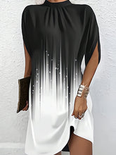 Gradient Printed Batwing Sleeves Loose Round-Neck Mini Dresses
