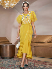 Yellow Mesh Panel Dress