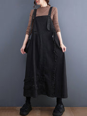 Oversize Loose Falbala Solid Color Denim Midi Dresses