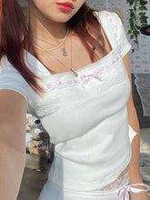 Square Neck Plain Lace Trim Tee