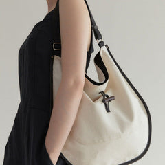 Black Trim Round Canvas Tote Bag