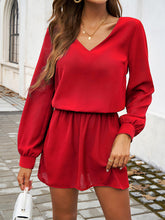 Elasticity Pleated Solid Color A-Line High Waisted V-Neck Mini Dresses