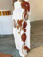 Floral Printed Batwing Sleeves Loose Round-neck Maxi Dresses Evening Dresses