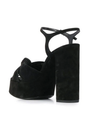 Black Velour High Heel Platform Sandals With a Bow knot