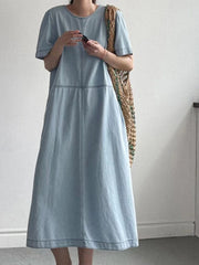 VibeMartini-Simple Solid Color Casual Classic Denim Dress