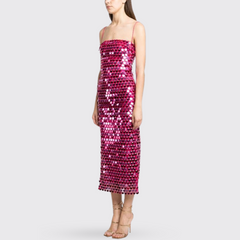 Pink Sequin-embellished Midi Dress