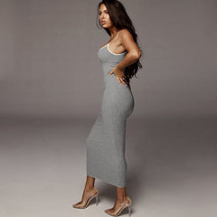 Gray Strap Casual Knit Tank Dress