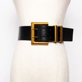 Wide Unisex Black Leather Belt