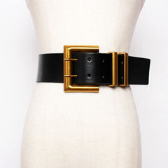 Wide Unisex Black Leather Belt