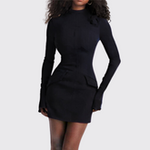 Black Mock Neck Flared Sleeve Mini Dress