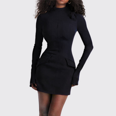 Black Mock Neck Flared Sleeve Mini Dress