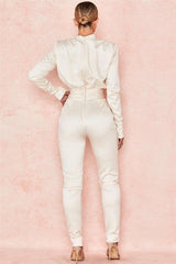 white satin pleated waist slim slimming jumpsuit
