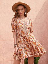 Bohemia A-Line High Waisted Floral Printed V-Neck Mini Dress