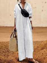 Long Sleeves Striped Lapel Maxi Dresses
