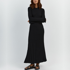 Black Long Sleeve Knit Midi Dress