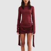 Burgendy Detail Ruched Mini Dress