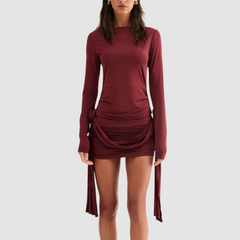 Burgendy Detail Ruched Mini Dress