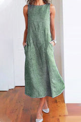 Fashion Street Striped Patchwork O Neck Sleeveless Dresses(6 colors)