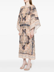 Flower Printed Batwing Sleeves Loose Elegant Kaftan
