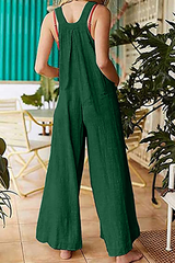 Casual Solid Pocket Buttons Square Collar Straight Jumpsuits