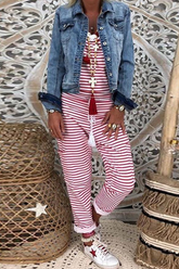 Street Striped Split Joint Frenulum Regular Jumpsuits