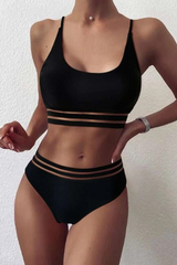Vacation Solid Patchwork Swimwears