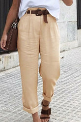 Fashion Casual Solid Straight High Waist Bottoms(4 Colors)