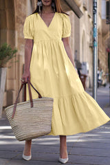 Fashion Casual Solid Split Joint V Neck Princess Dresses(4 colors)