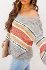 Casual Patchwork Hollowed Out Contrast O Neck Tops Sweater