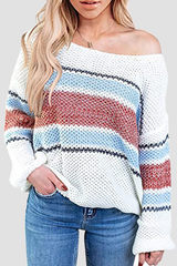 Casual Patchwork Hollowed Out Contrast O Neck Tops Sweater