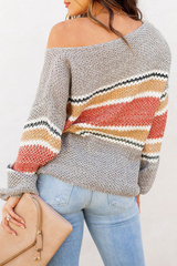 Casual Patchwork Hollowed Out Contrast O Neck Tops Sweater