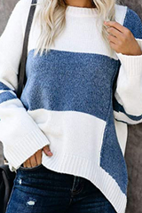 Casual Patchwork Contrast O Neck Tops Sweater