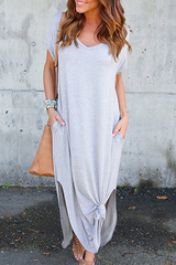 Casual Solid Pocket Slit V Neck A Line Dresses(8 Colors)