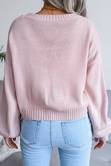 Casual Patchwork Buckle Contrast V Neck Tops Sweater