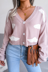 Casual Patchwork Buckle Contrast V Neck Tops Sweater