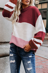 Casual Striped Split Joint Contrast O Neck Tops Sweater