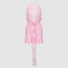 Pink Daring Ruffles Mini Dress