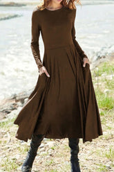 Elegant College Pocket Asymmetrical O Neck Sheath Dresses(5 Colors)