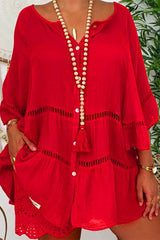 Casual Solid Patchwork V Neck Long Sleeve Dresses(4 Colors)