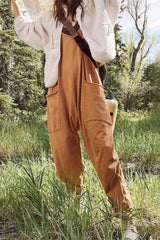 Street Solid Solid Color V Neck Loose Jumpsuits(3 Colors)