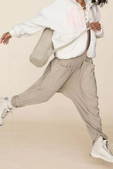 Street Solid Solid Color V Neck Loose Jumpsuits(3 Colors)