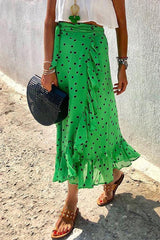 Elegant Vacation Print Flounce High Waist Type A Full Print Bottoms