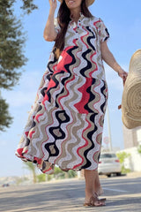 Vintage Elegant Geometric Print Patchwork O Neck A Line Dresses(5 Colors)