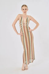 Boho Rainbow Crochet Maxi Dress
