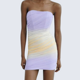 Ombre Ruching Strapless Mini Dress