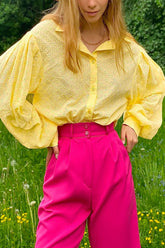 Elegant Solid Jacquard Hollowed Out Turndown Collar Tops